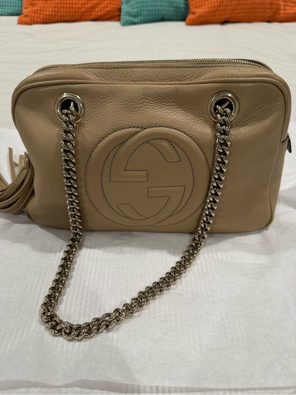 Gucci Beige Soho Disco Leather Chain Shoulder Bag